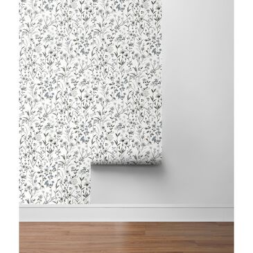 NextWall Wildflowers 216" x 20.5" Peel and Stick Wallpaper in Charcoal and Bluestone, , large