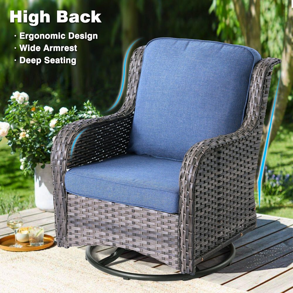 HOMLUX 6-Piece Patio Furniture Set with Swivel Rocking Chairs, High Back Outdoor Wicker Sofa, Grey Rattan in Denim Blue, , large