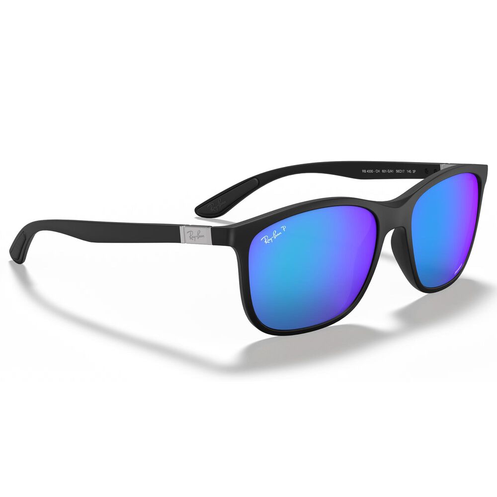 Ray-Ban Chromance Square Sunglasses with Blue Lenses in Matte Black, , large