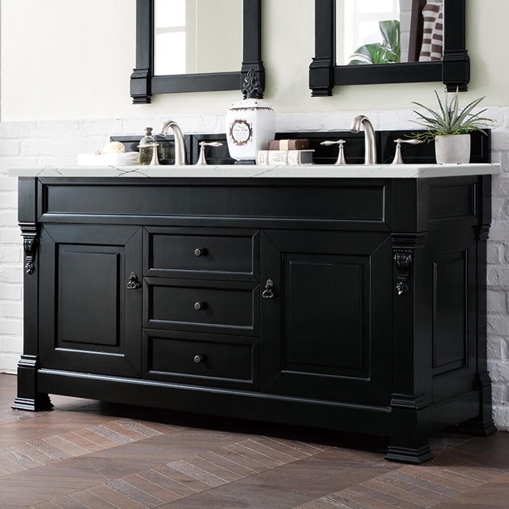 James Martin Vanities Brookfield 60&quot; Double Bathroom Vanity in Antique Black with 3 cm Ethereal Noctis Quartz Top and Rectangle Sink, , large
