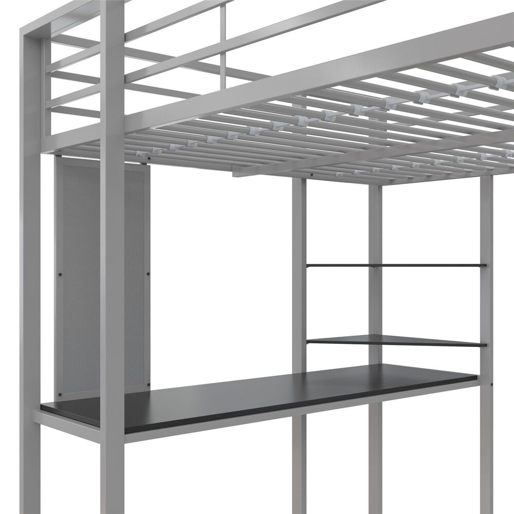 DHP Abode Full Metal Loft Bed with Desk in Silver, , large