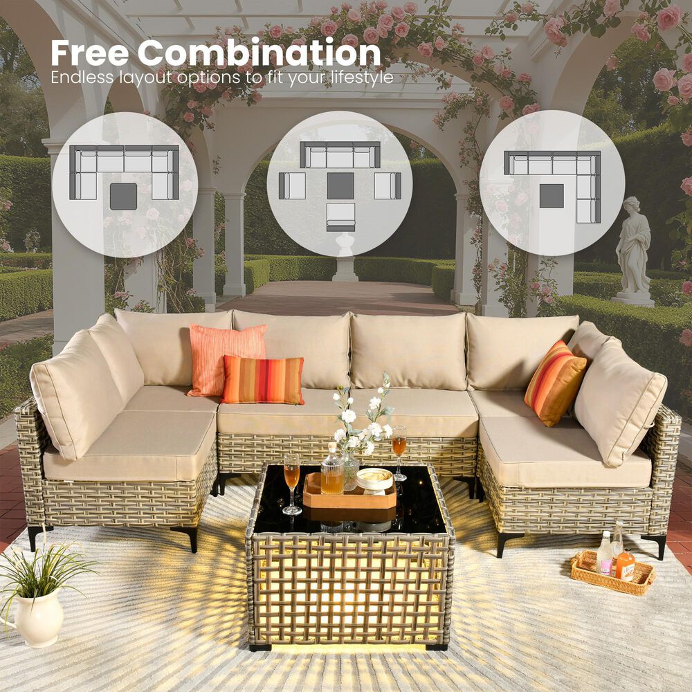 HOMLUX 11-Piece Outdoor Modular Sofa Conversation Set in Beige, , large