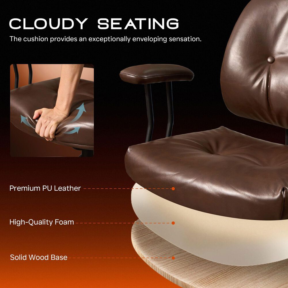 HOMLUX Executive Office Chair with PU Fabric Cushion in Dark Brown, , large