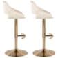 LumiSource Fabrico Swivel Adjustable Bar Stool with Cream Faux Leather Upholstery and Rounded T Footrest in Gold (Set of 2), , large