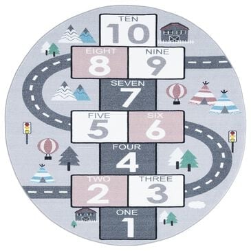 Safavieh Kids Playhouse 3"3" Round Grey and Pink Rug, , large