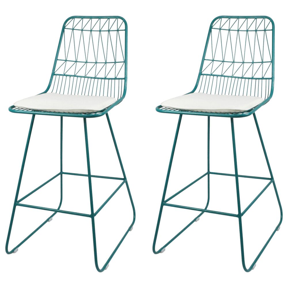 Hearth and Haven Niez Outdoor Counter Stool with Ivory Cushion in Teal &#40;Set of 2&#41;, , large