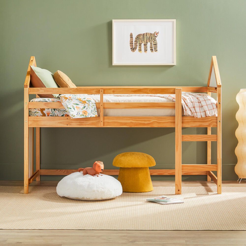Walker Edison Skyler Twin Low Loft Bunk Bed in Natural Pine, , large