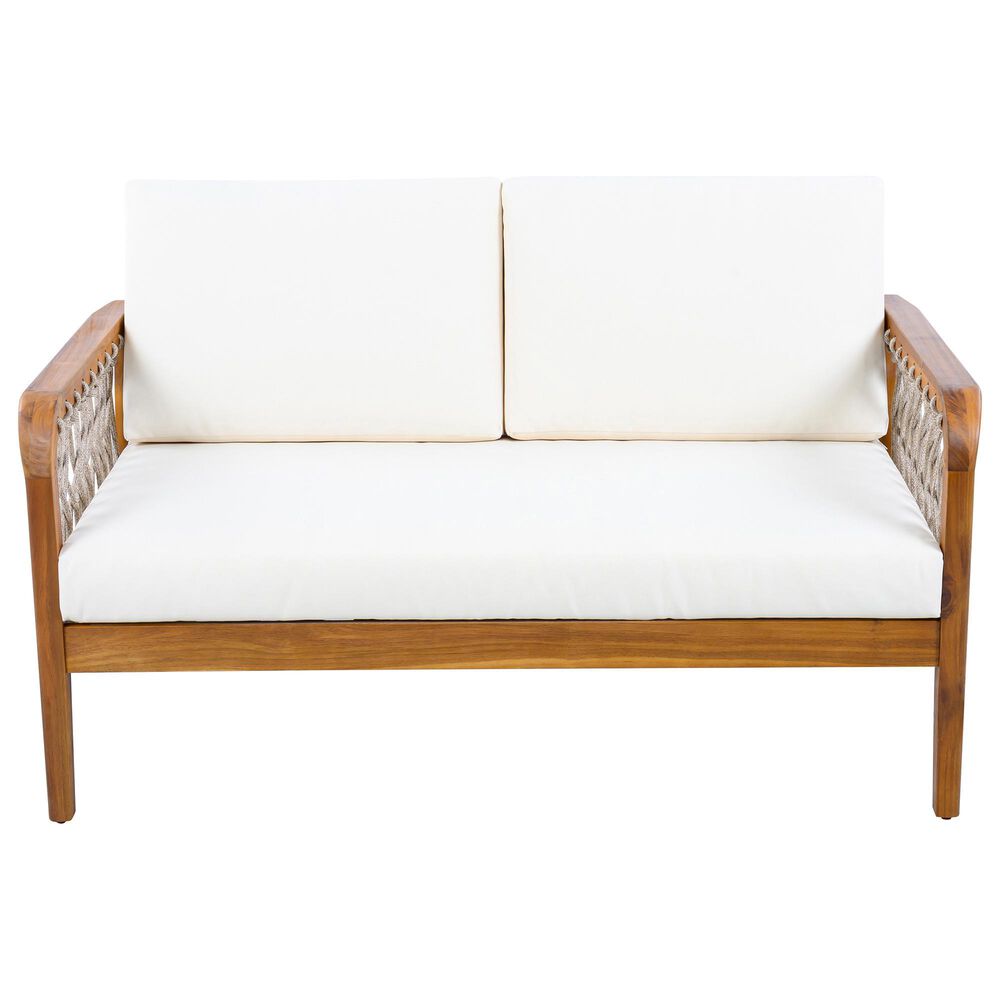 Hearth and Haven 2-Piece Outdoor Conversation Set with Cream Cushion in Light Teak, , large