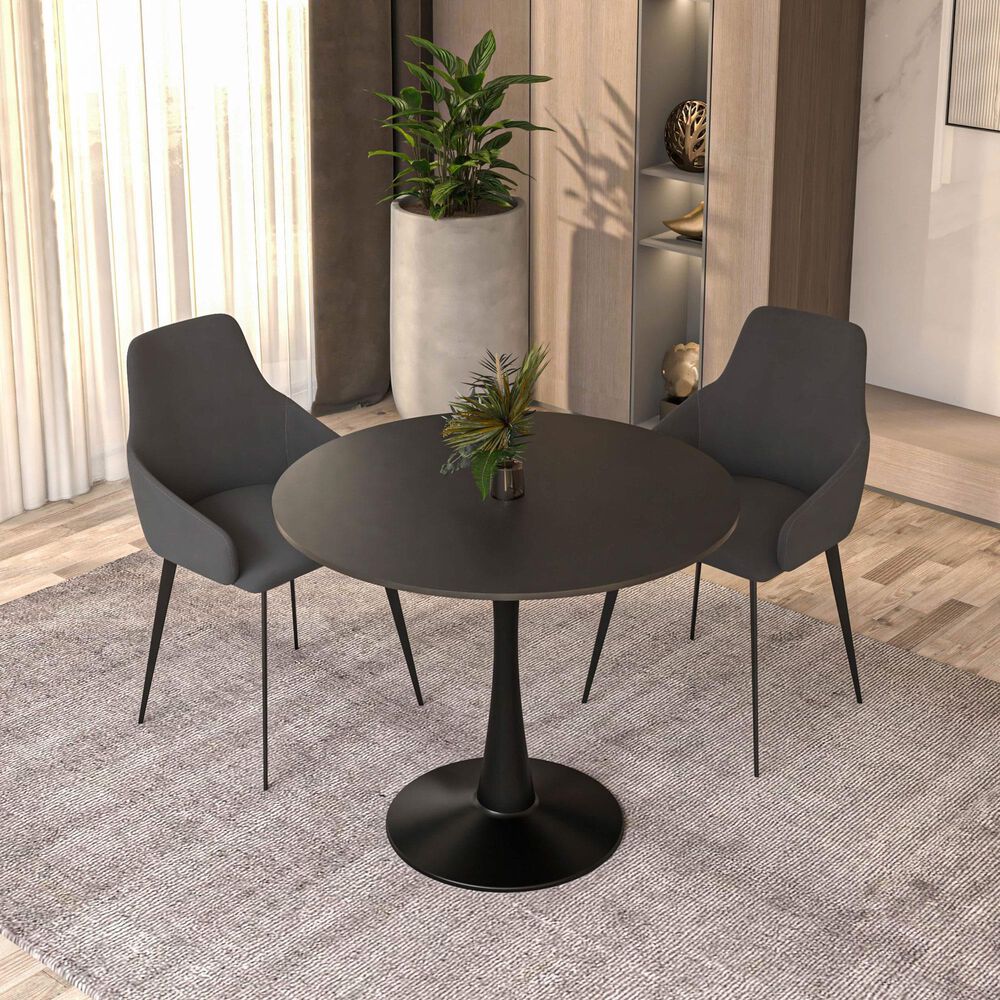 Leisuremod LeisureMod Bristol Mid-Century Modern Round Dining Table with a 31 Wood Top and Iron Pedestal Base with Gloss Finish for Kitchen and Dining Room, , large