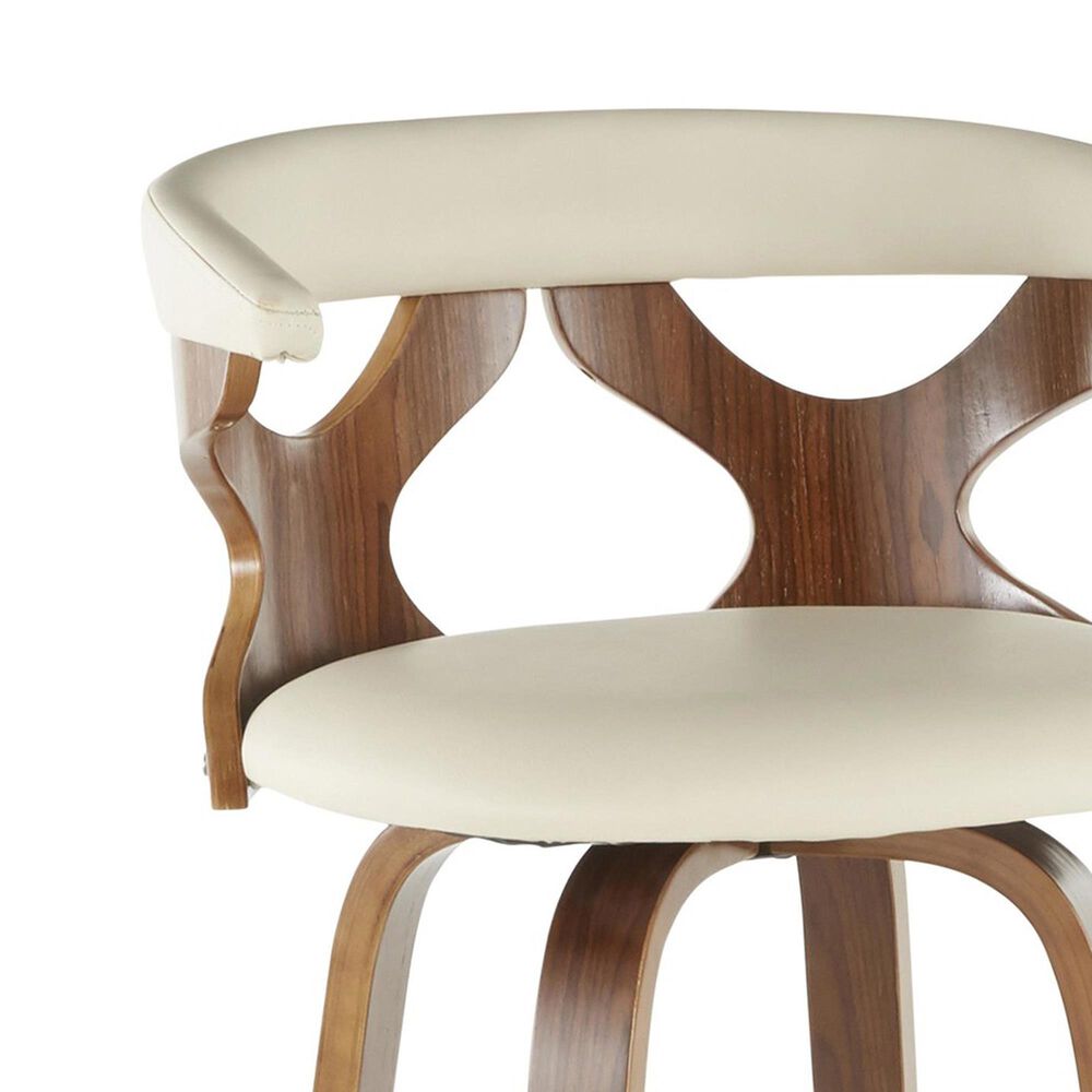 LumiSource Gardenia Swivel Fixed-Height Counter Stool with Cream Fabric Upholstery in Chrome and Walnut (Set of 2), , large