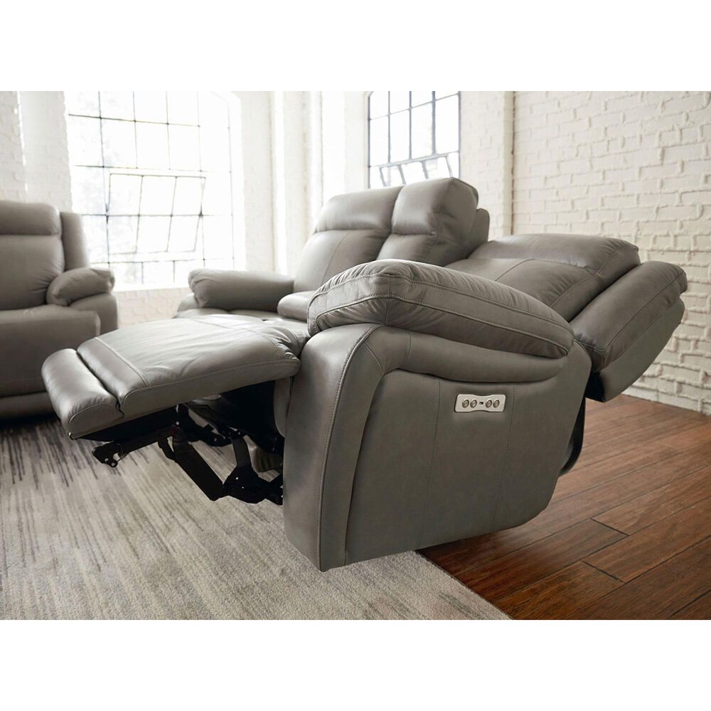 Bassett Evo Leather Recliner Console Loveseat with Power Headrest in Pewter, , large