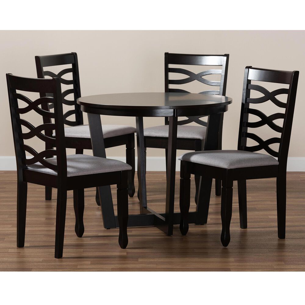 Baxton Studio Leda 5-Piece Dining Set in Grey/Dark Brown, , large