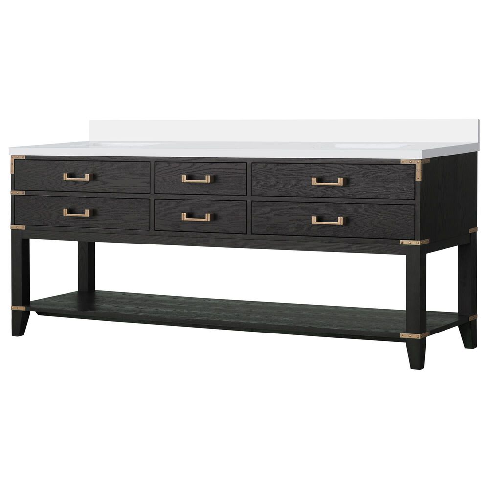 Lexora Home Norwalk 80" Double Bathroom Vanity in Black Oak with White Quartz Top and Rectangular Sinks, , large