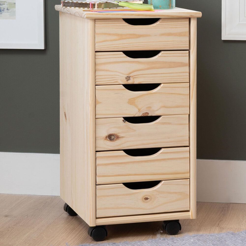 Linon Home Decor Cary 6-Drawer Rolling Cart in Unfinished, , large