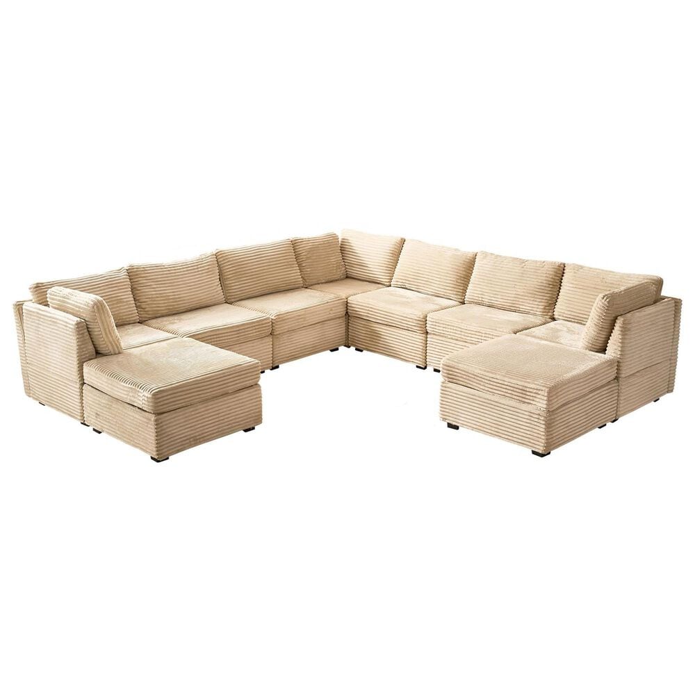 HOMLUX 9-Piece Mod L-Sectional with Chaise in Beige, , large