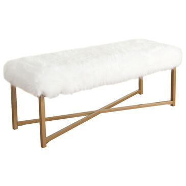 Kinfine Faux Fur Bench with Gold Leg in White, , large