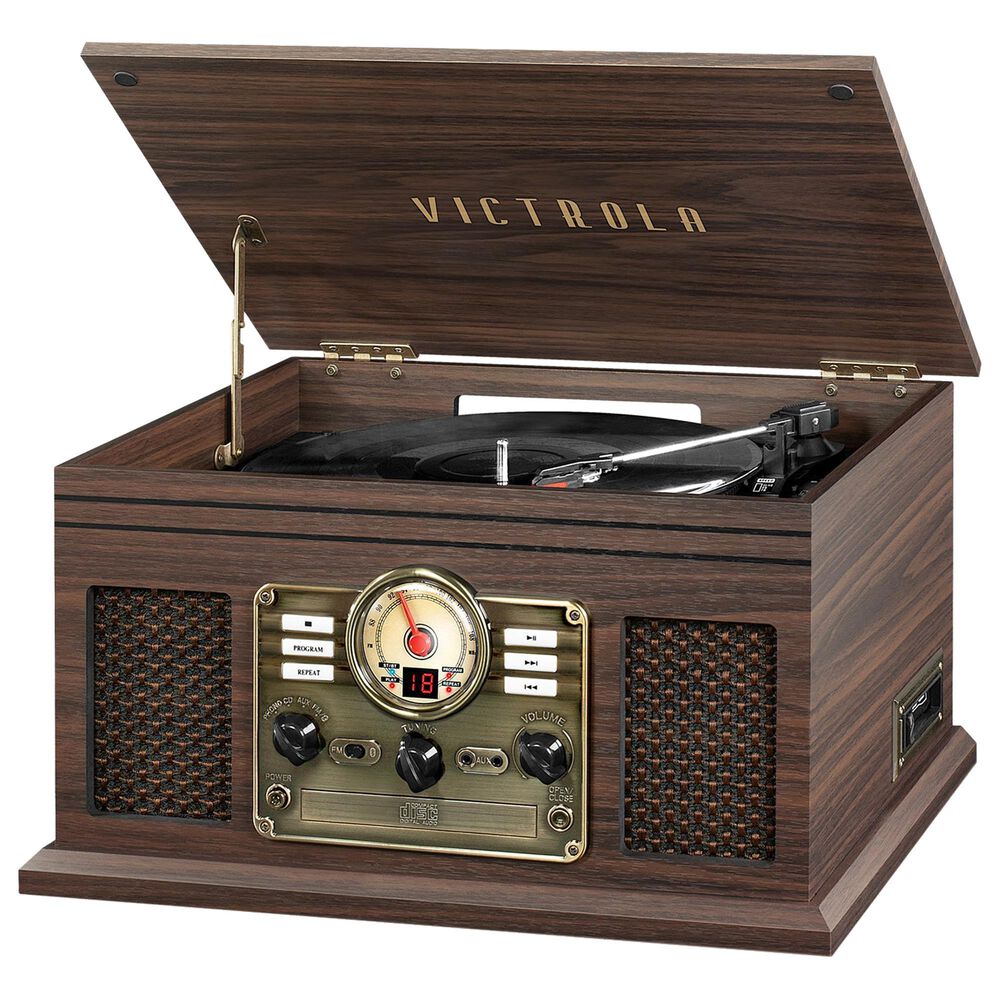 Victrola 6-in-1 Nostalgic Bluetooth Record Player with 3-Speed Turntable, CD and Cassette in Espresso, , large