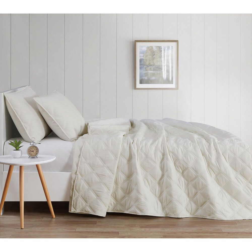 Pem America Truly Soft Everyday 3-Piece Full/Queen Quilt Set in Ivory, , large