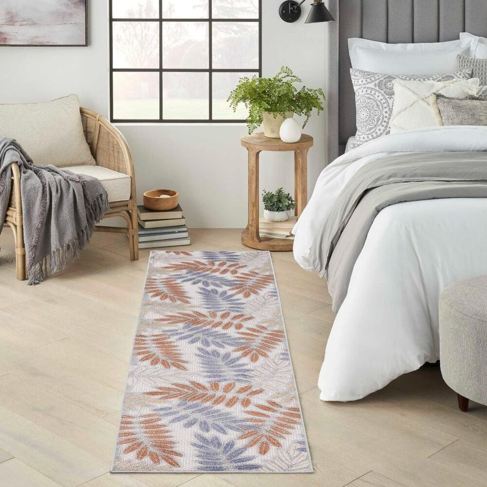 Nourison Aloha 2&#39;3&quot; x 8&#39; Blue and Mocha Indoor/Outdoor Runner, , large