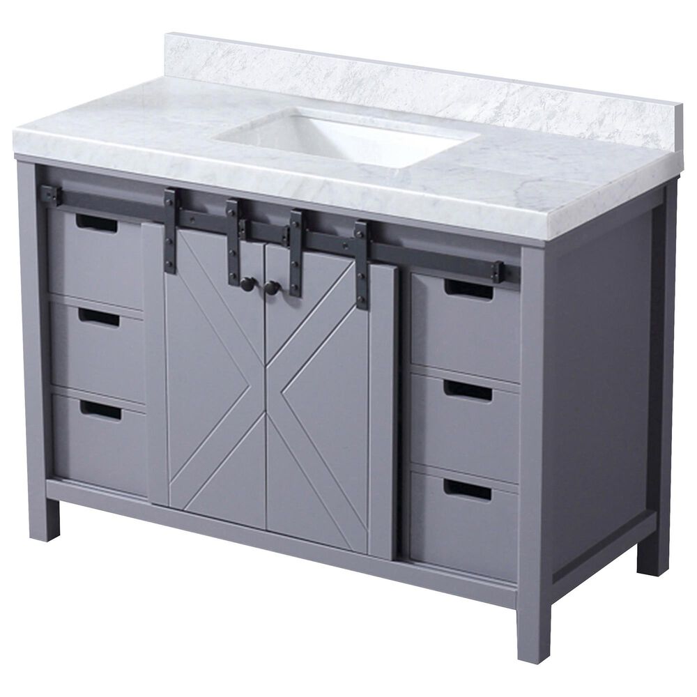 Lexora Home Marsyas 48&quot; Single Bathroom Vanity in Dark Grey with White Carrara Marble Top and Rectangular Sink, , large