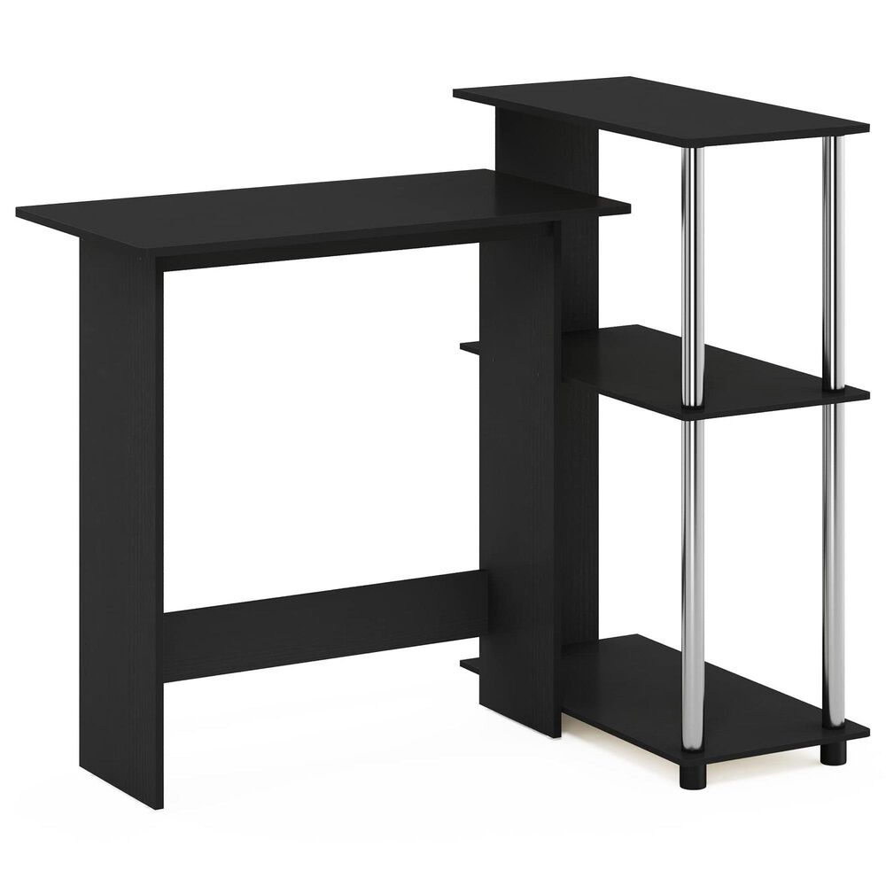 HOMLUX L-Shaped Computer Desk with Open Display Shelves in Americano and Stainless Steel, , large