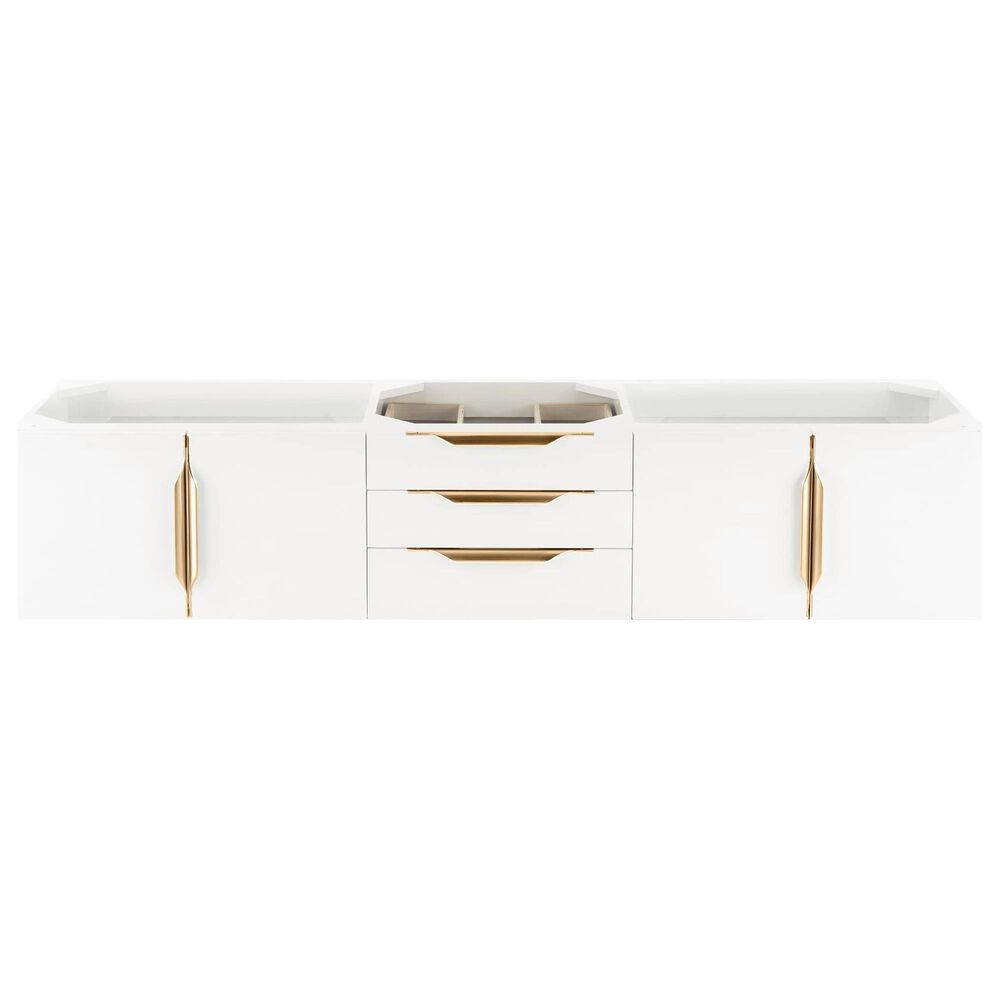 James Martin Mercer Island 72" Double Bathroom Vanity Cabinet in Glossy White with Brushed Gold Hardware, , large