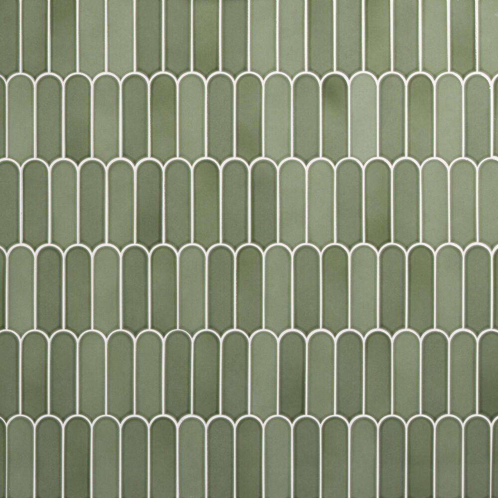 Dal-Tile Artefino Vintage Verdelite 2&quot; x 6&quot; Fish Scale on 12&quot; x 13&quot; Porcelain Mosaic Sheet, , large