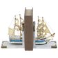 Maple and Jade Coastal Sail Boat Bookends in White Washed, Gold and Blue (Set of 2), , large