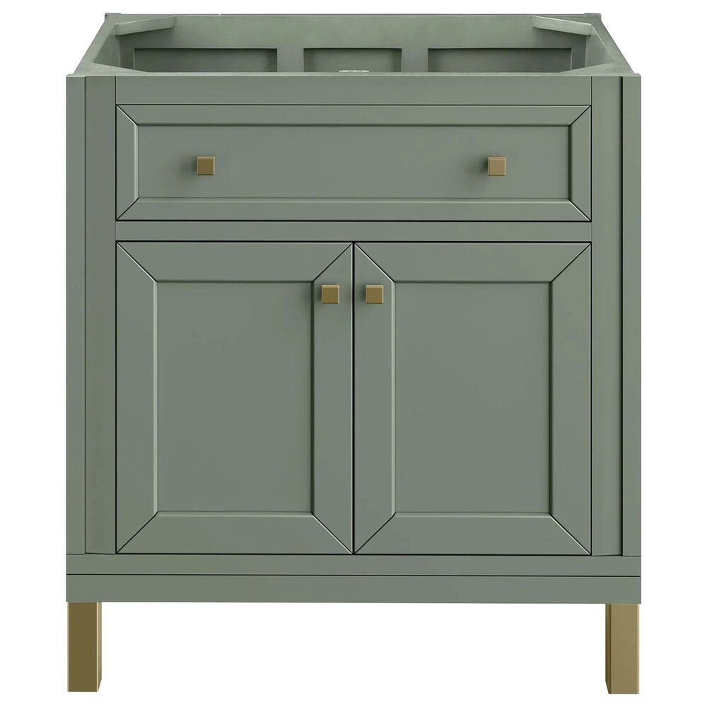 James Martin Vanities Chicago 30&quot; Single Bathroom Vanity in Smokey Celadon with 3 cm Carrara White Marble Top and Rectangular Sink, , large