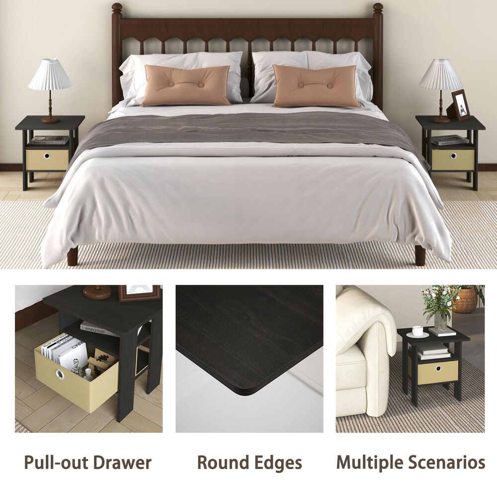 HOMLUX 2-Piece 1-Shelf End Table with Bin Drawer in Espresso, , large