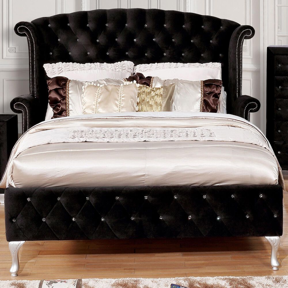 Furniture of America Mills King Upholstered Bed in Black, , large