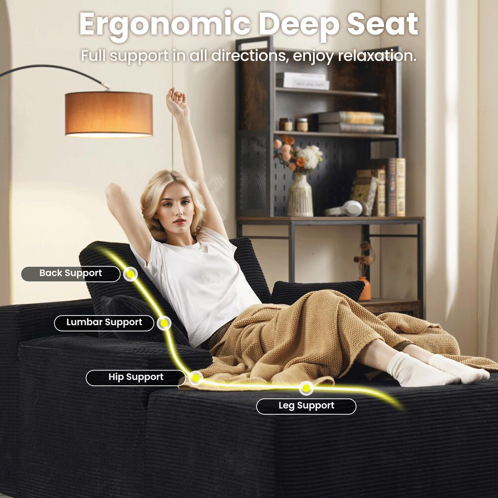 Homlux Oversized Corduroy Chaise Lounge in Black, , large