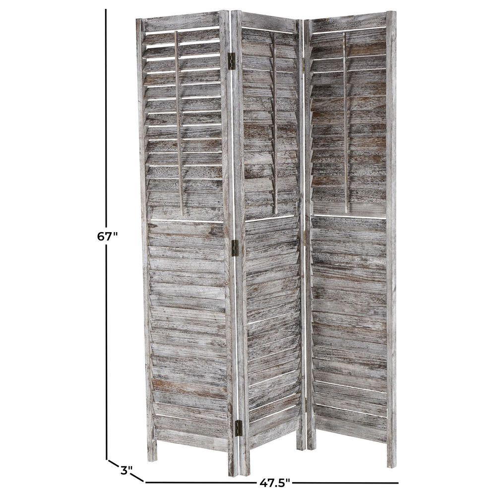 Maple and Jade 3-Panel Shutter Top Partition Room Divider Screen in Washed Gray and Brown, , large