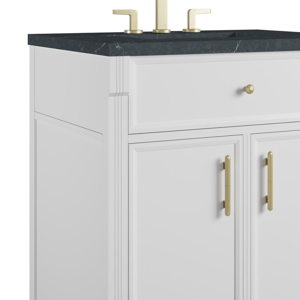 James Martin Bellshire 30" Single Bathroom Vanity in Bright White with 3 cm Charcoal Soapstone Silestone Top and Rectangular Sink, , large