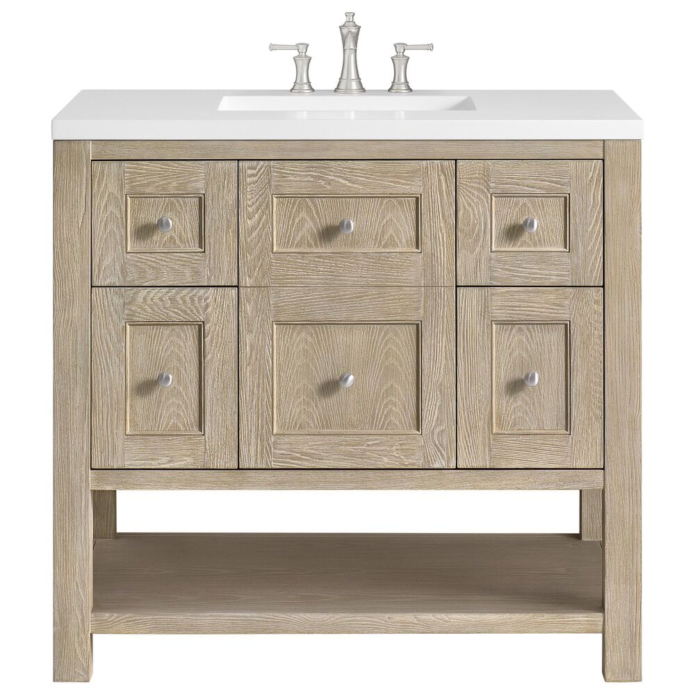 James Martin Vanities Breckenridge 36" Single Vanity in Whitewashed Oak with 3 cm White Zeus Quartz Top, , large