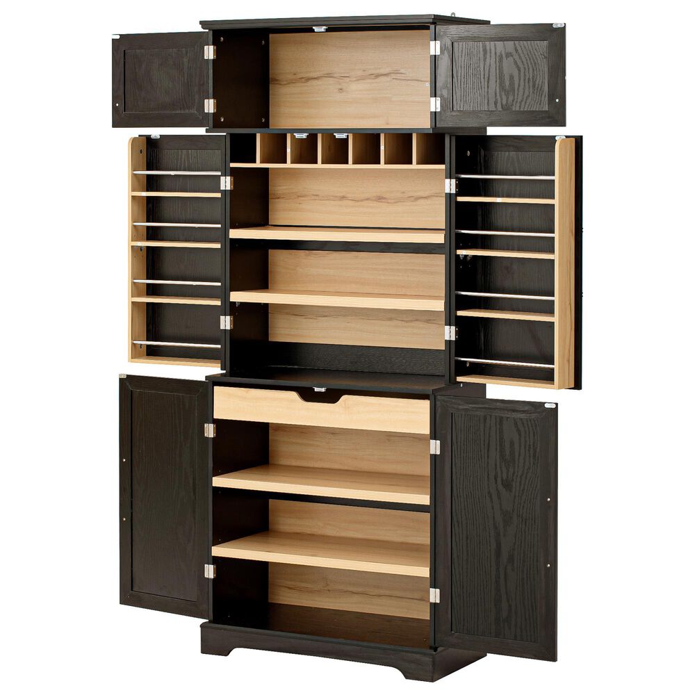 HOMLUX HOMLUX 78.2" Tall Farmhouse Kitchen Pantry Cabinet with 8 Door Shelves, Storage Cabinet with 4 Adjustable Shelves, Hidden Drawer, Wine Rack, Versatile Cupboard for Kitchen, Dining &amp; Bathroom, Ash Black, , large