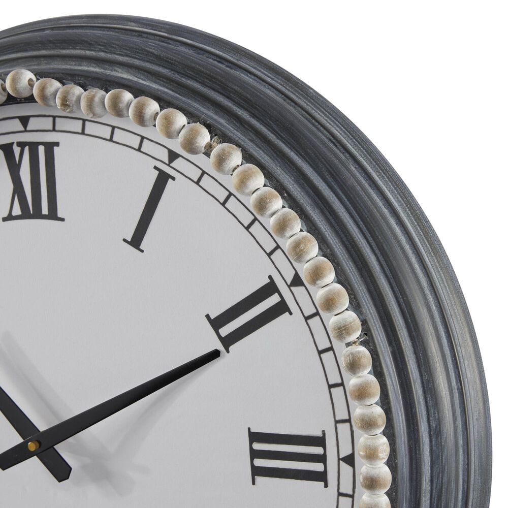 Maple and Jade Decorative Wall Clock with Beaded Accents in Washed Black and White, , large