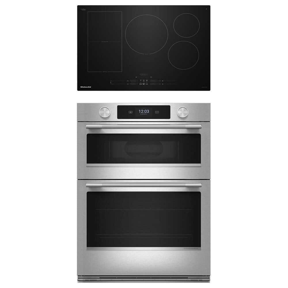 KitchenAid 2-Piece Kitchen Package with PrintShield Stainless Steel 30" Smart Combination Wall Oven and Black 30" Induction Cooktop, , large