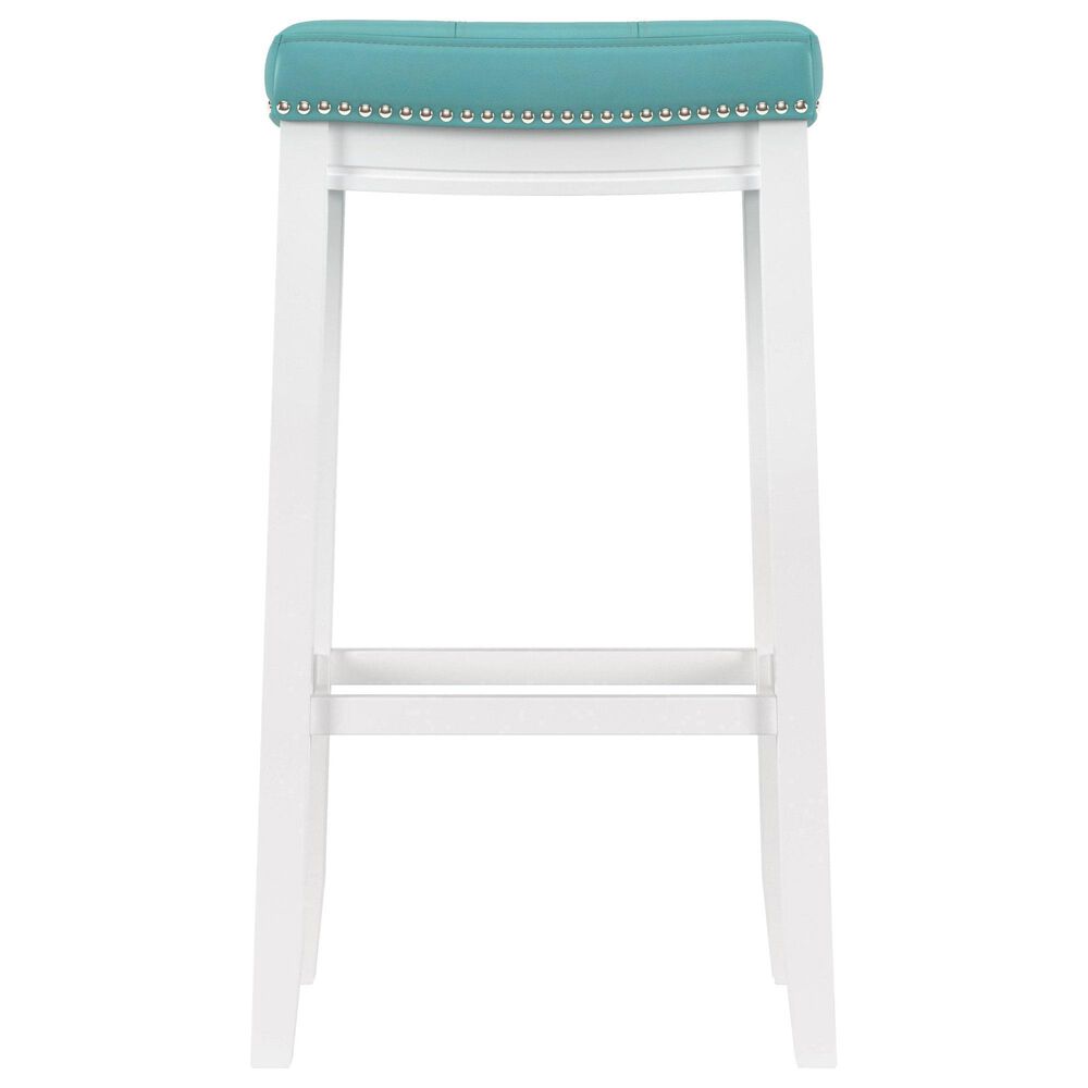Linon Home Decor Claridge Bar Stool with Teal Cushion in Bright White, , large