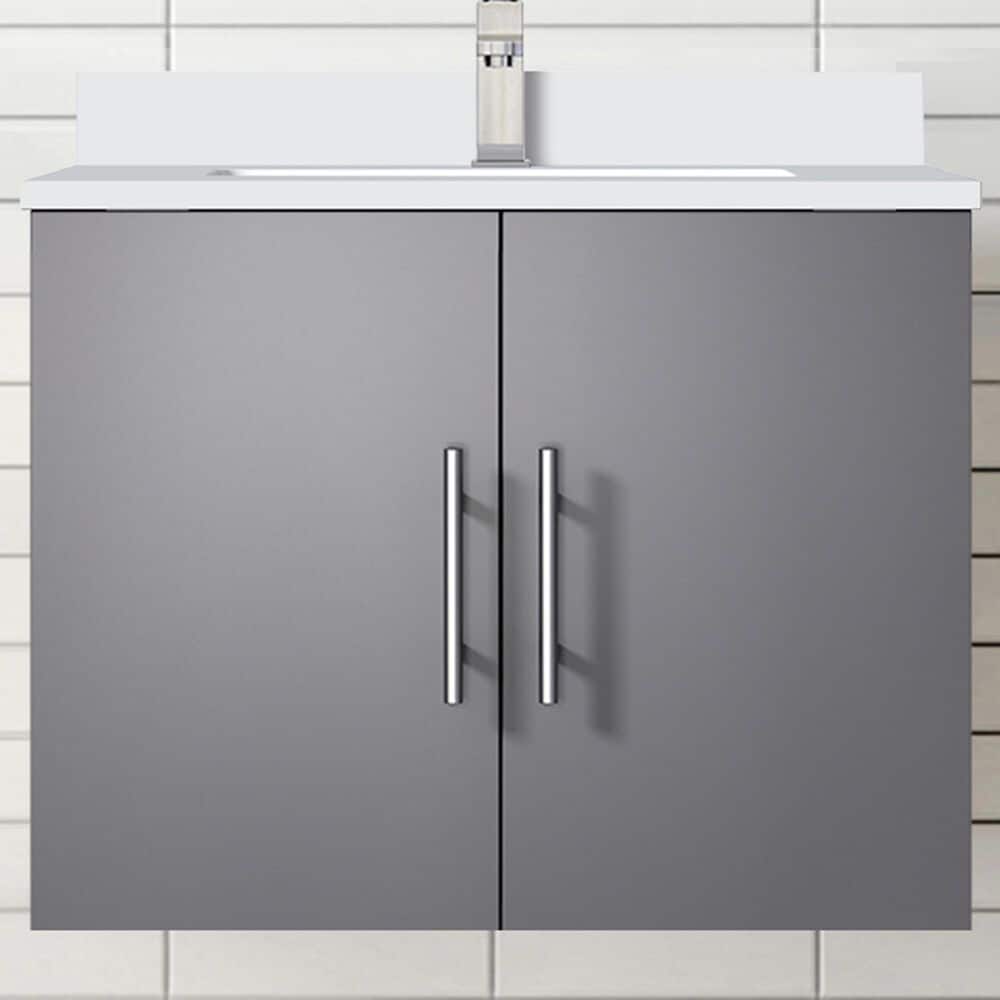 Lexora Home Geneva 24&quot; Single Bathroom Vanity in Dark Grey with 2 cm White Quartz Top and Rectangular Sink, , large