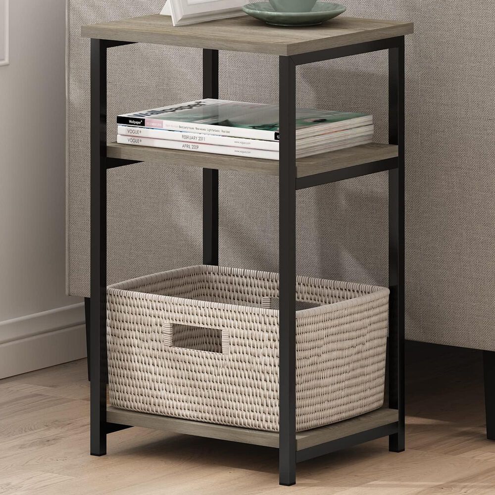 HOMLUX 3-Tier End Table with Open Shelf Storage Display in French Oak, , large
