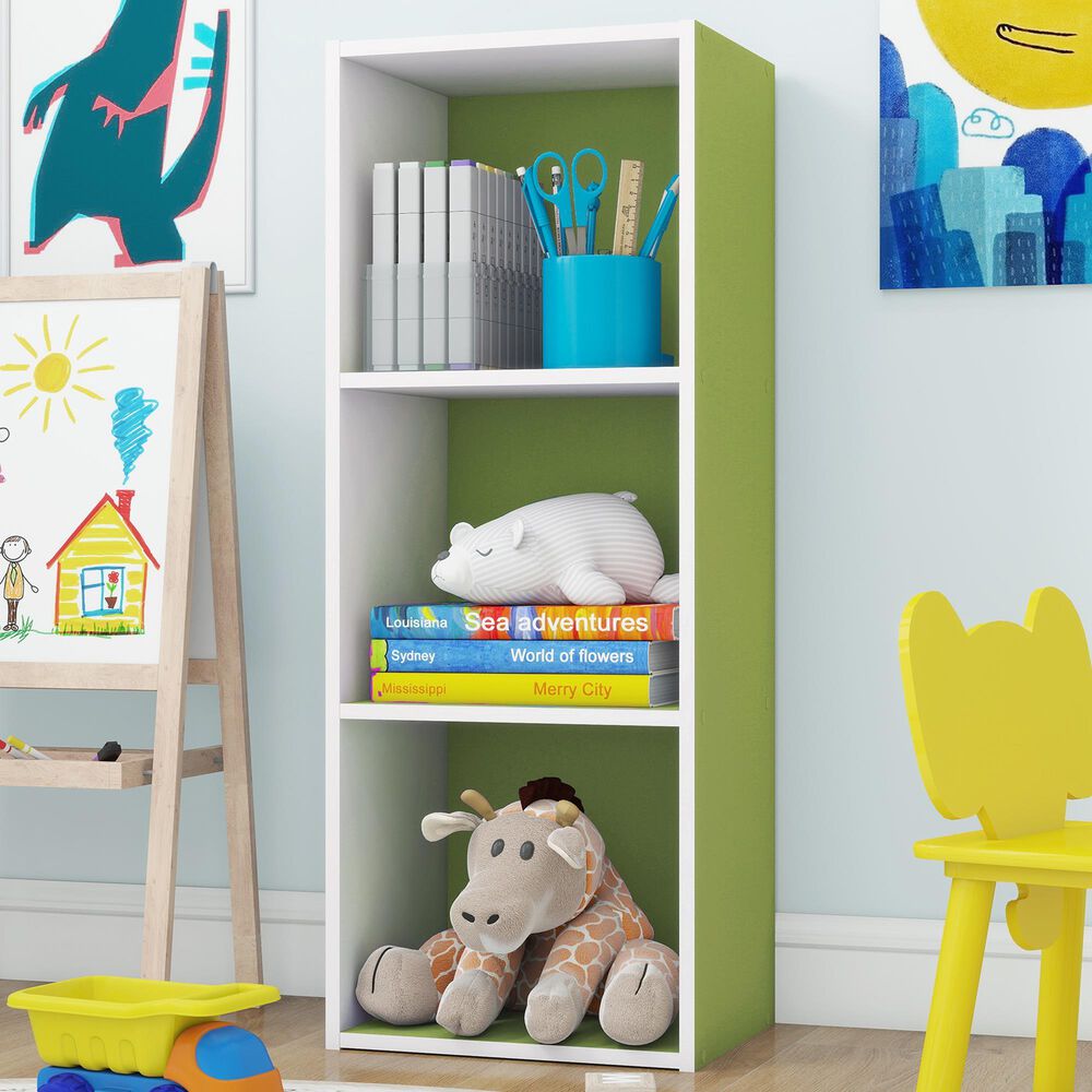 HOMLUX 3-Tier Bookcase with Decorative Open Shelves in White and Green, , large