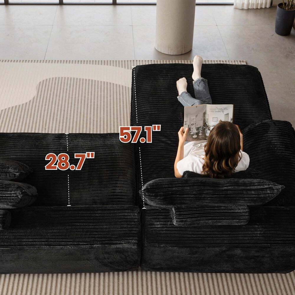 HOMLUX 112" Modern Sectional Sofa with Curved Armrests in Black, , large