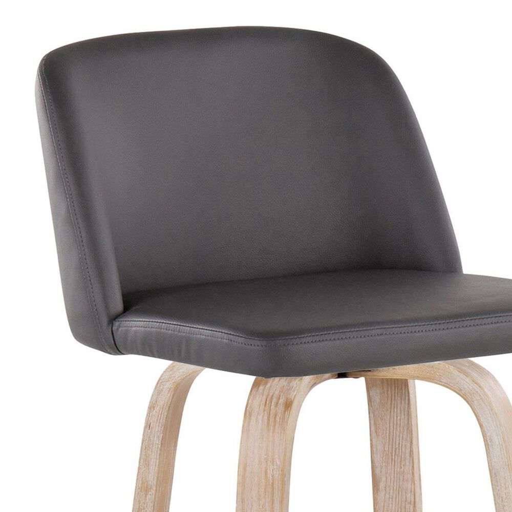 LumiSource Toriano Swivel Bar Stool with Grey Faux Leather Upholstery in Whitewashed and Black (Set of 2), , large