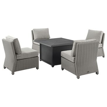 Crosley Furniture Bradenton and Dante 5-Piece Fire Pit Set with Navy Cushion in Gray and Black, , large