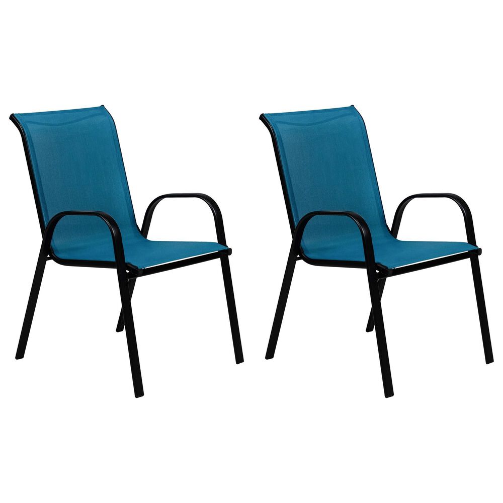 Furniture of America Nina Stacking Patio Arm Chair in Blue &#40; Set of 2&#41;, , large