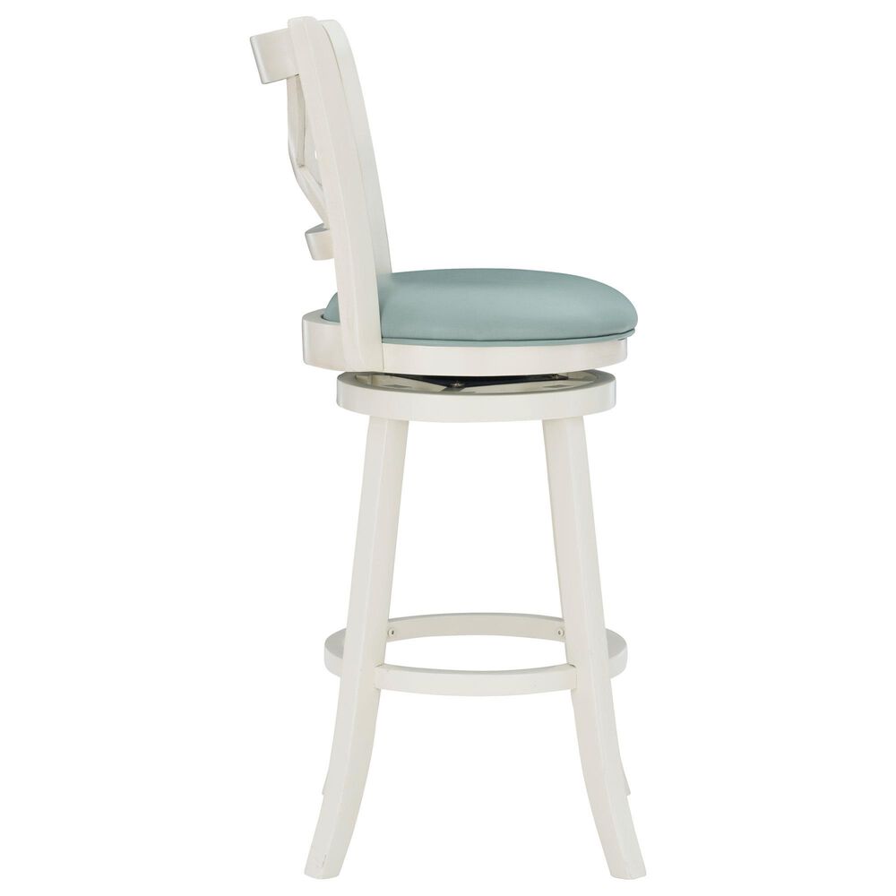 Linon Home Decor Sawyer Swivel Bar Stool with Sky Blue Cushion in Cream, , large