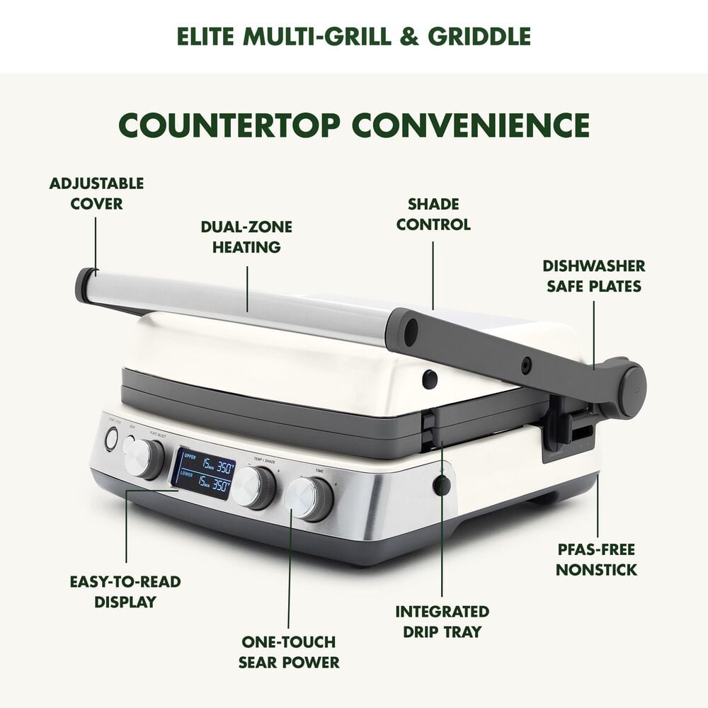 Green Pan Elite 14" Contact Grill and Griddle in Cloud Cream, , large