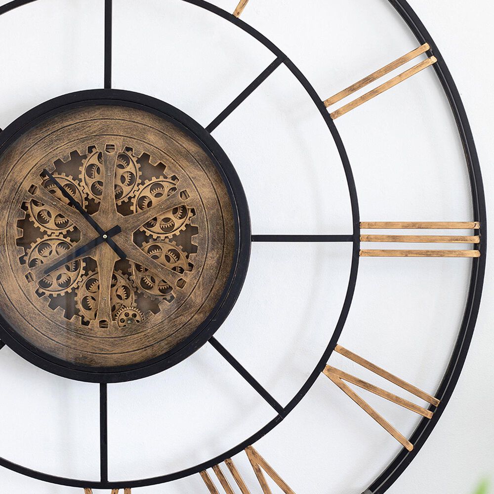 A&amp;B Home Wall Clock in Antique Black and Antique Gold, , large