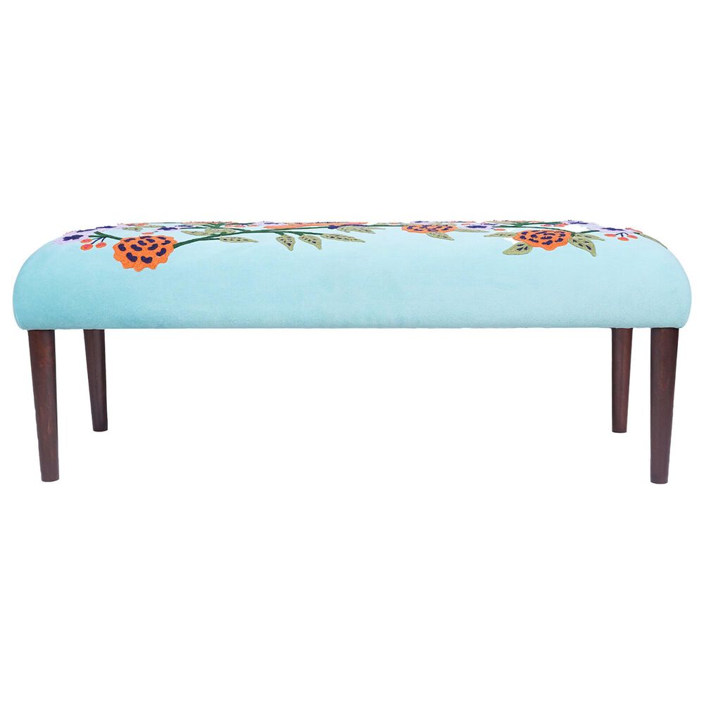 LR Home Floral Accent Bench in Blue and Multicolor, , large